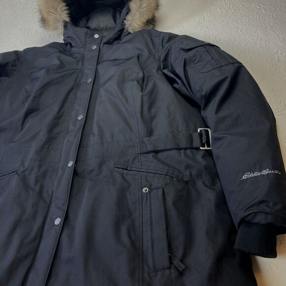 Eddie Bauer Weatheredge Parka Down Jacket Women 3X Black Quilted Faux Fur Trim - Picture 5 of 16